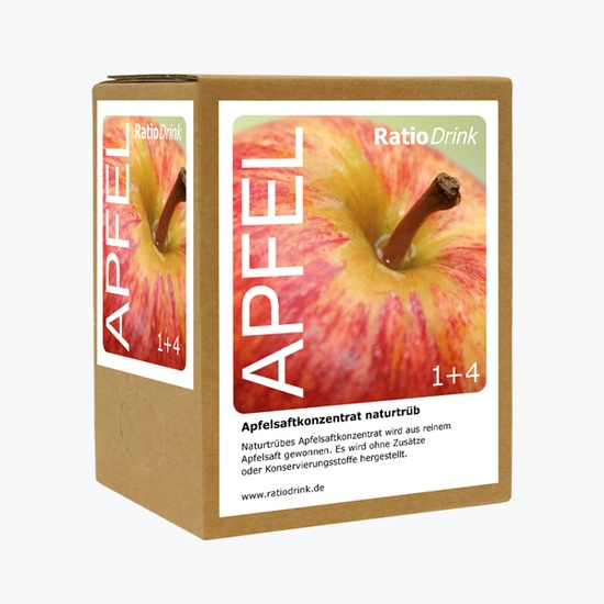Apfelsaftkonzentrat Verpackung mit rotem Apfel  